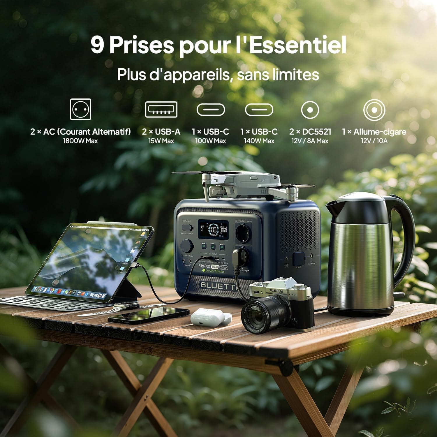 BLUETTI Elite 100 V2 Biomatériau 1024Wh Générateur Électrique Portable | Coque écologique 35% plus compacte. Batterie LiFePO4. Pour camping et pannes de courant.