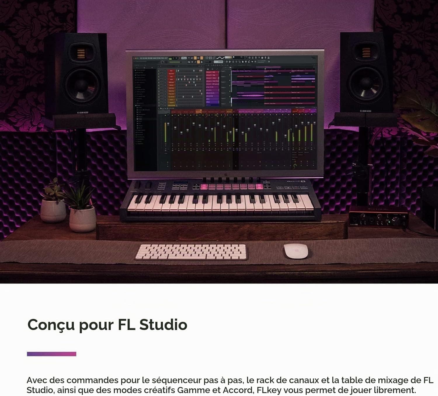 Novation FLkey 37 Clavier maître MIDI - intégration parfaite avec FL Studio, avec modes de gammes et d'accords Tous les logiciels nécessaires à la production musicale, Noir