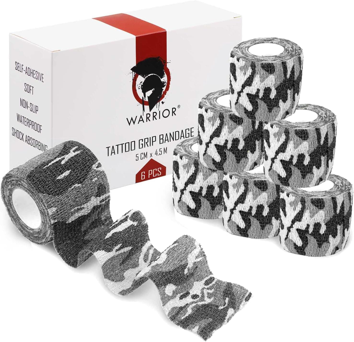 WARRIOR Bande autocollante pour grip de tatouage 4,5 m × 5 cm, 6 pièces