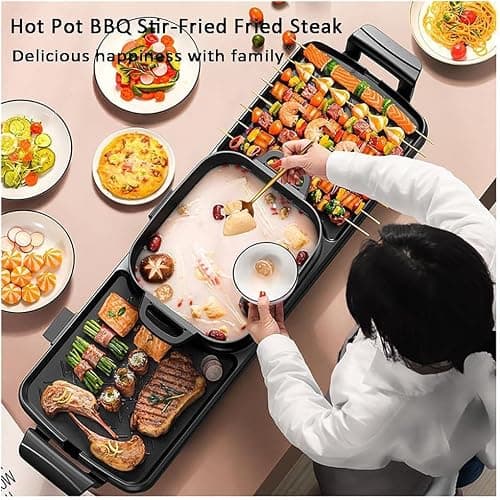 Grill électrique Avec Hot Pot 2 En 1 Pour Barbecue Coréen D'intérieur, 2 200 W, Multifonction, Sans Fumée, Double Pot, Poêle Antiadhésive, Pour 5 à 10 Personnes(Size:Pot Simple,Color:Noir)