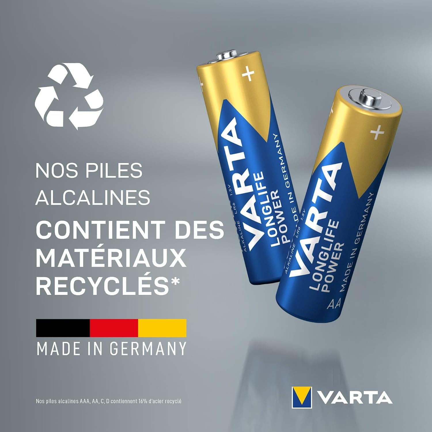 VARTA Piles AA, 10+10 (lot de 20), Longlife Power, Alcalines, 1,5V, emballage recyclé à 90%, adaptées aux jouets, souris sans fil, lampes de poche, Made in Germany | pile AA LR6, Made in Germany, conservation jusqu'à 10 ans, pour console de jeux, brosse à dents, souris ou manette