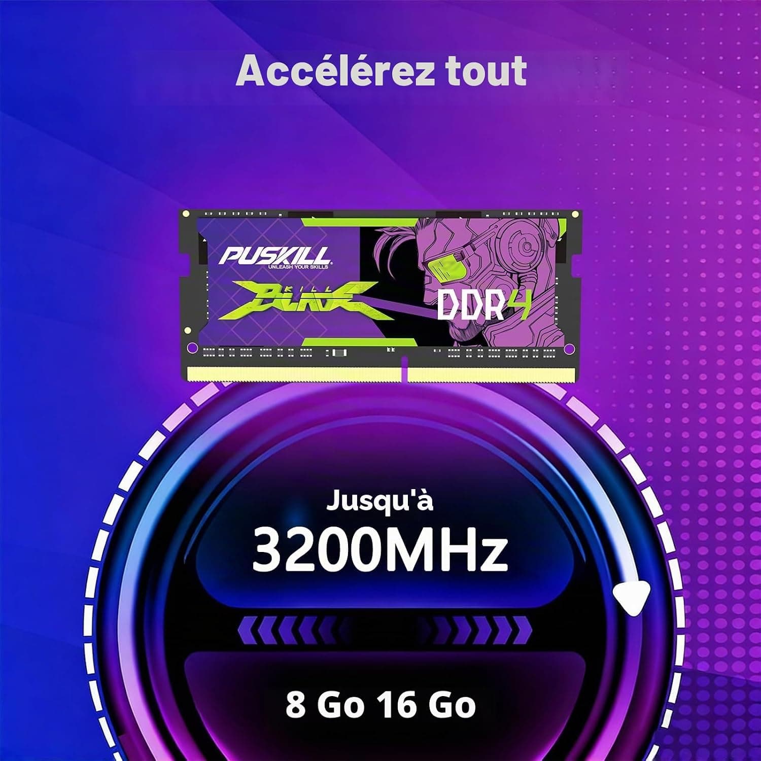PUSKILL Mémoire RAM DDR4 16Go pour PC Portable, 3200MHz PC4-25600 CL22 1,2V, SODIMM 260 Broches, Module Unique, Mise à Niveau Plug & Play pour Ordinateur Portable, Compatible Intel et AMD