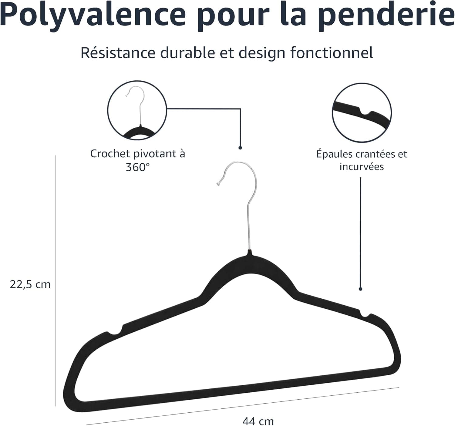 Amazon Basics Lot de 100 cintres en Velours pour Costumes Noir