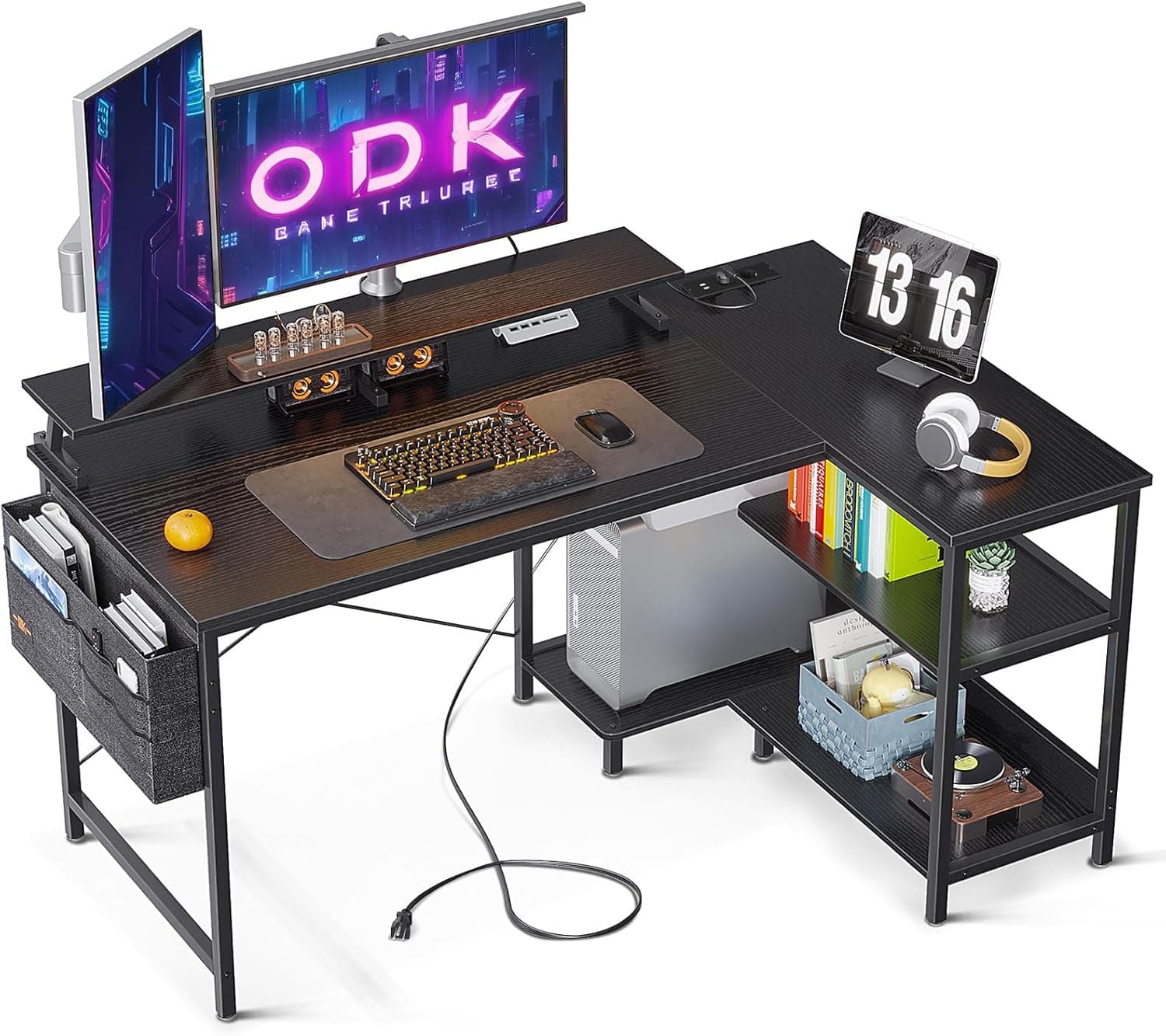 ODK Bureau d'angle Réversible, 120x80cm Noir