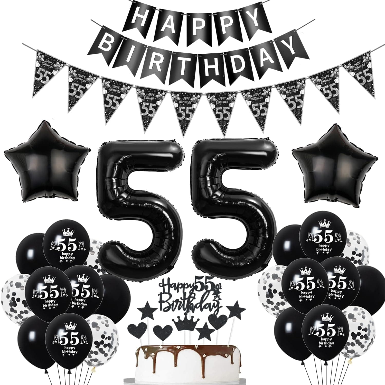décoration 55 ans anniversaire homme femme noir décoration gâteau anniversaire 55 ans femme fête noir ballons 55 ans anniversaire homme décoration anniversaire 55 ans homme femme ballon décoration
