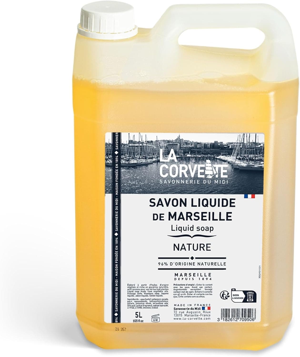 La Corvette - Savon liquide de Marseille NATURE – 5L – 96% d’ingrédients d’origine naturelle