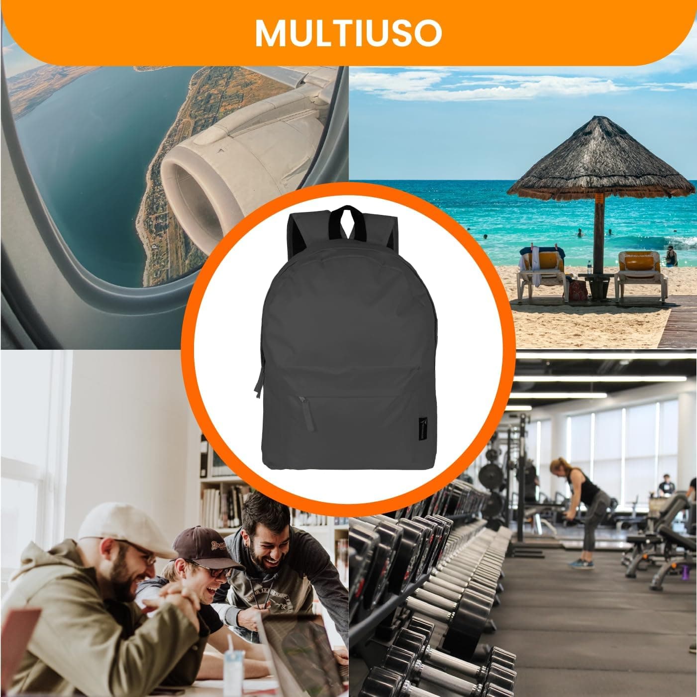 Sac à Dos Casual Unisexe Multifonction 30x15x40 cm – Sac Travail, École et Voyage avec Poches Multiples et Fermeture Zippée – Léger en Polyester 600D PVC – Sac à Dos Spacieux Quotidien (Noir)