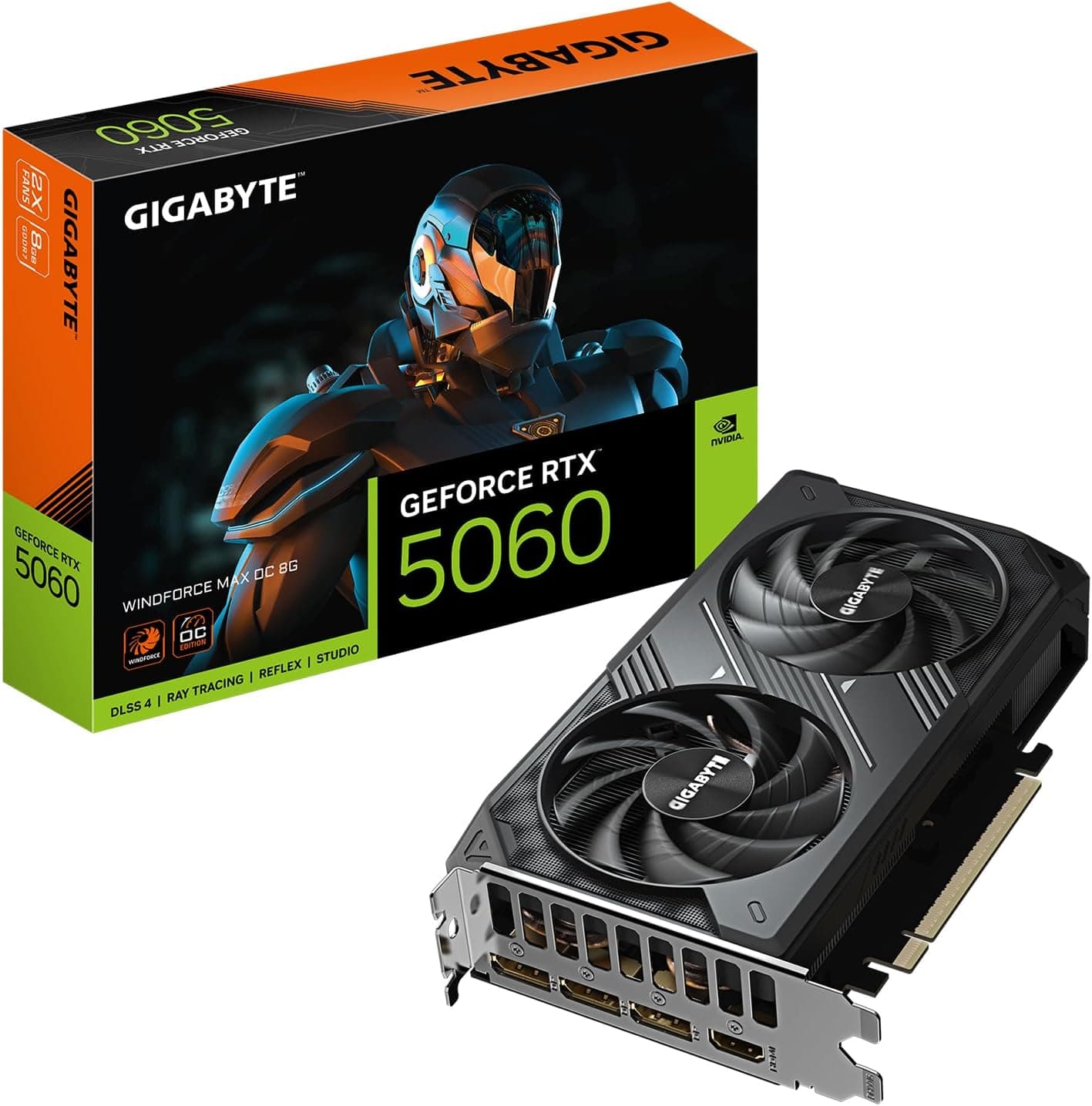 GIGABYTE GeForce RTX 5060 WINDFORCE Max OC 8G Carte Graphique 8 Go 128 Bits GDDR7, PCIe 5.0, système de Refroidissement WINDFORCE, GV-N5060WF2MAX OC-8GD Carte vidéo