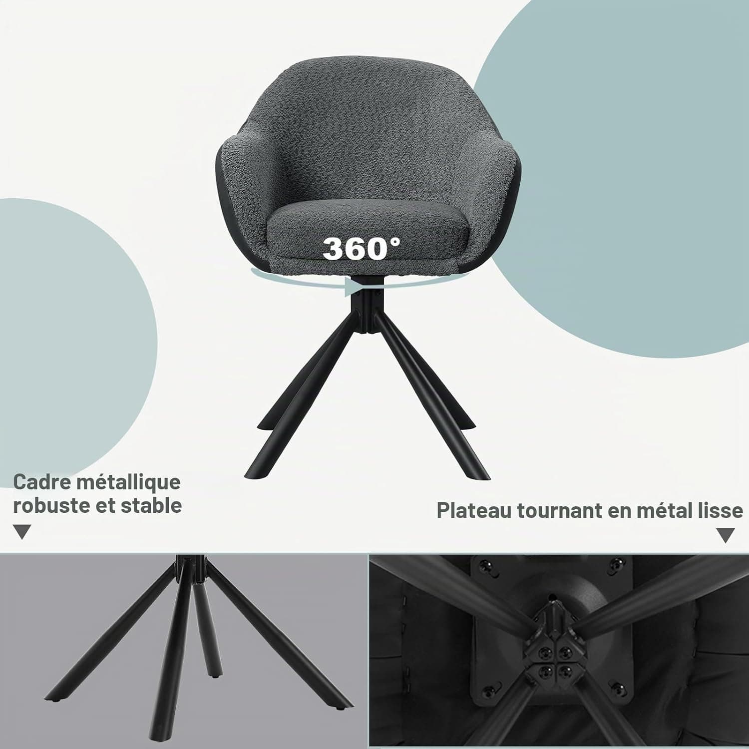 WOLTU Chaises Pivotantes,en Chenille,Gris Foncé