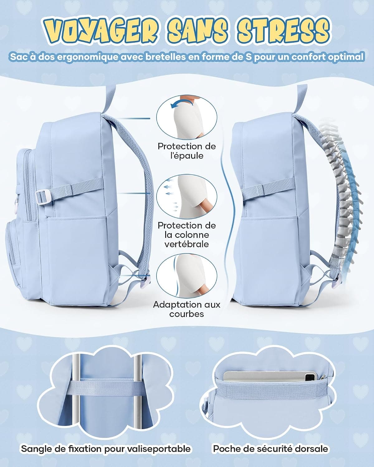 Sac à Dos College Homme Femme, Résistant Cartable Garcon Fille, Sac à Dos Scolaire Adolescents, Sac a dos avec Multi-poches, Loisir Unisexe Zaini Backpack,Bleu