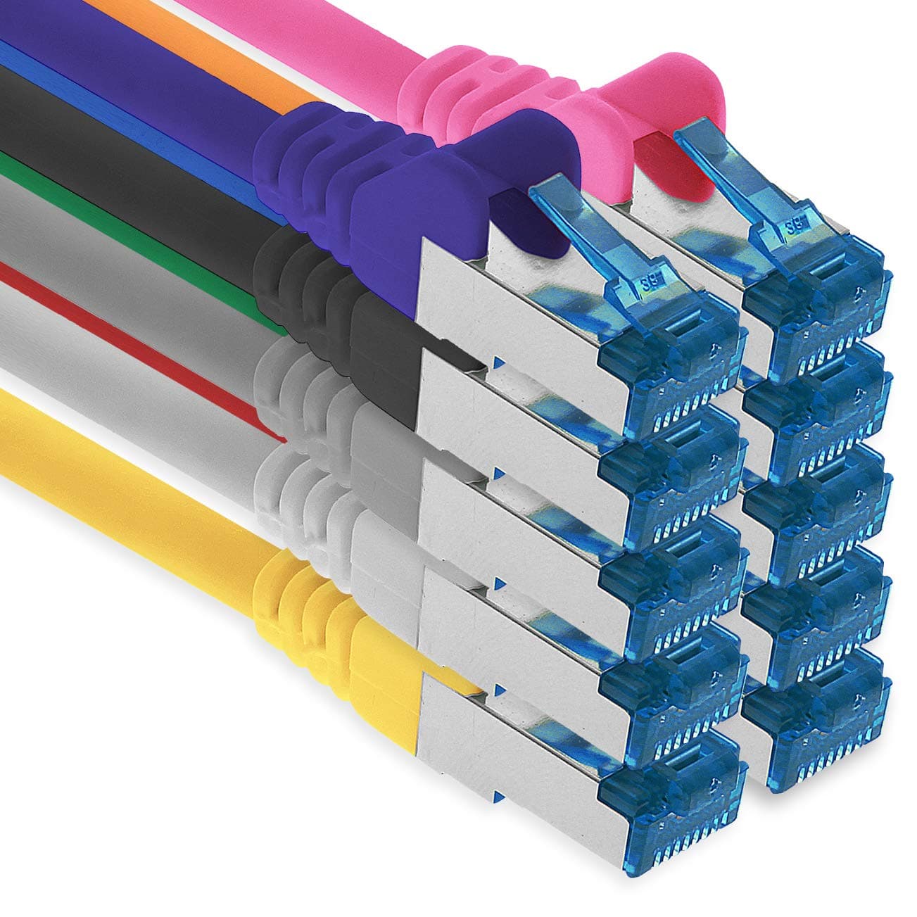 1aTTack.de Câble réseau Ethernet Gigabit LAN CAT.6a 0,5 m, câble patch RJ45 10 Gbit/s SFTP PIMF 10 - Couleurs