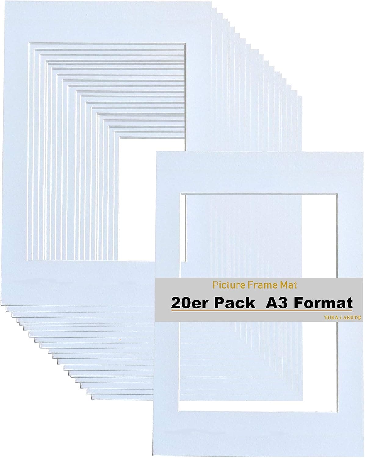 TUKA 20x Passe-Partout DIN A3, Ouverture A4 20,8x29,5cm, Blanc, 1 mm d'épaisseur Passepartout, Sans Acide Résistant au Vieillissement pour l'encadrement Photos Affiches Impressions d'art, TKD9100-A3
