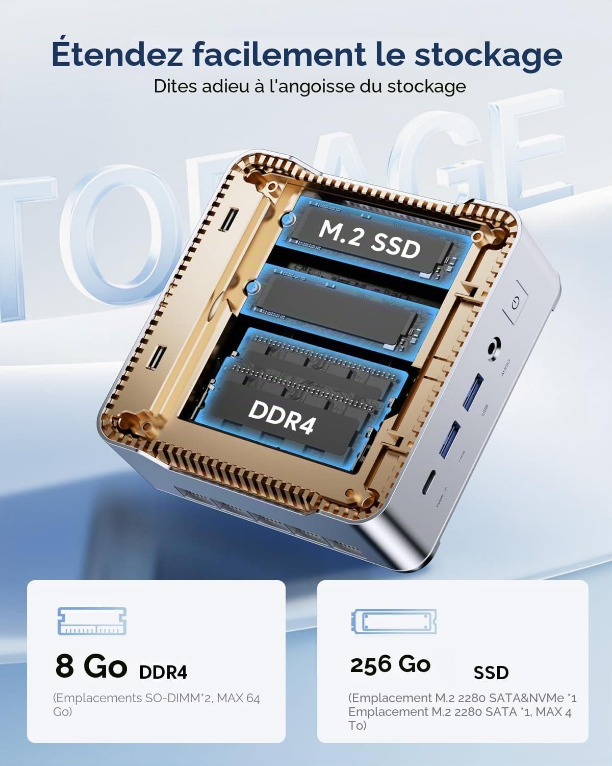 NiPoGi E2 Mini PC W-11 Pro, АMD Ryzen 5 3500U(4 C/ 8 T, jusqu'à 3,70 GHz)