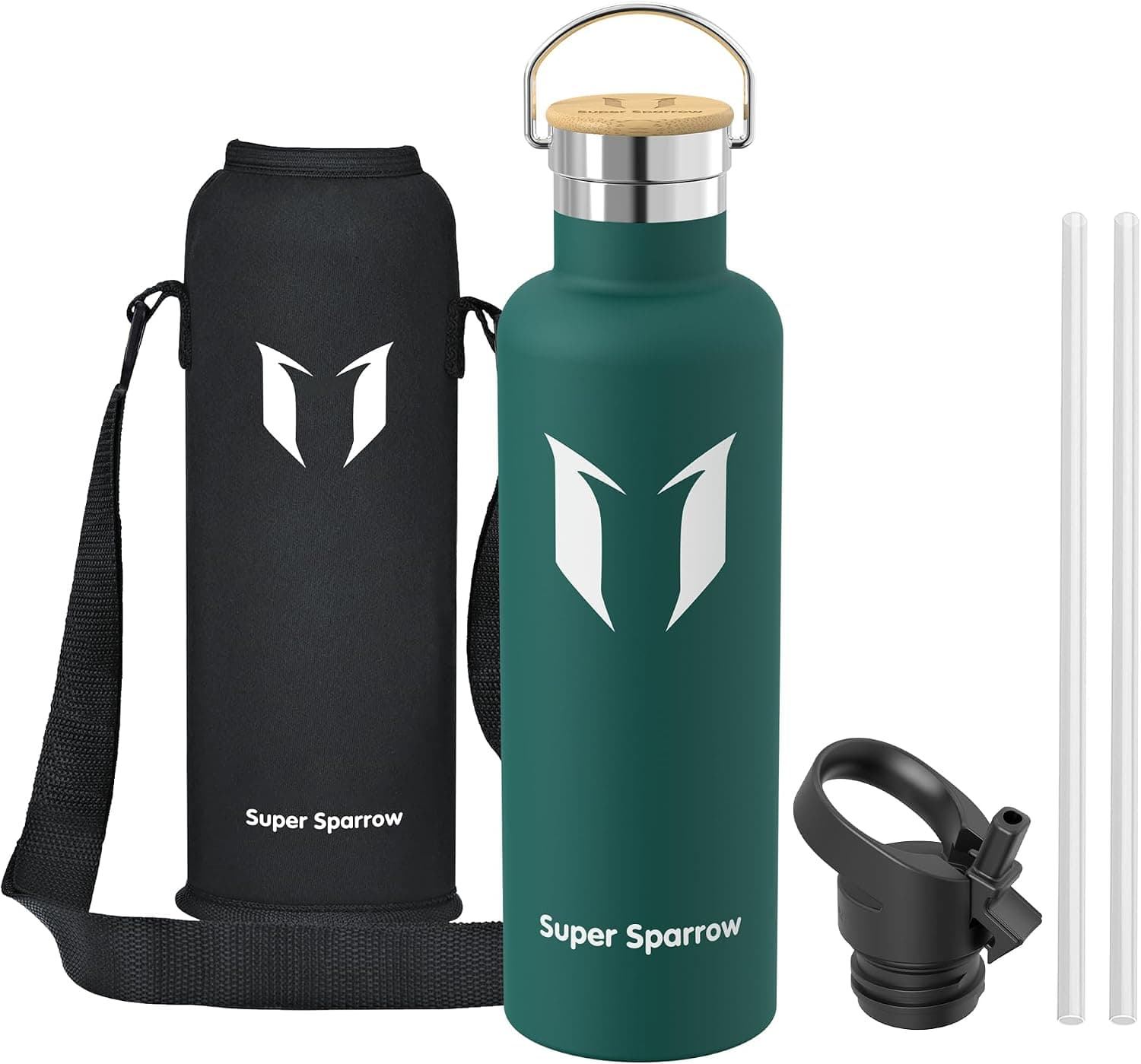 Sparrow Gourde Isotherme -0.5L/0.75L/1L - Bouteille INOX avec Paille