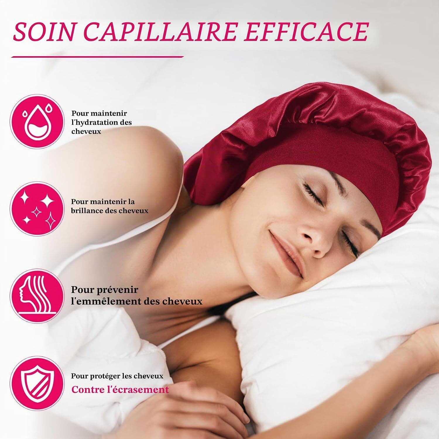 2 Pièces Bonnet long en satin pour fille, Bonnet de Sommeil Chapeau Nuit en Satin à Large Band Élastique Bonnets de Nuit Doux pour Femmes Cheveux Longs Cheveux Bouclés