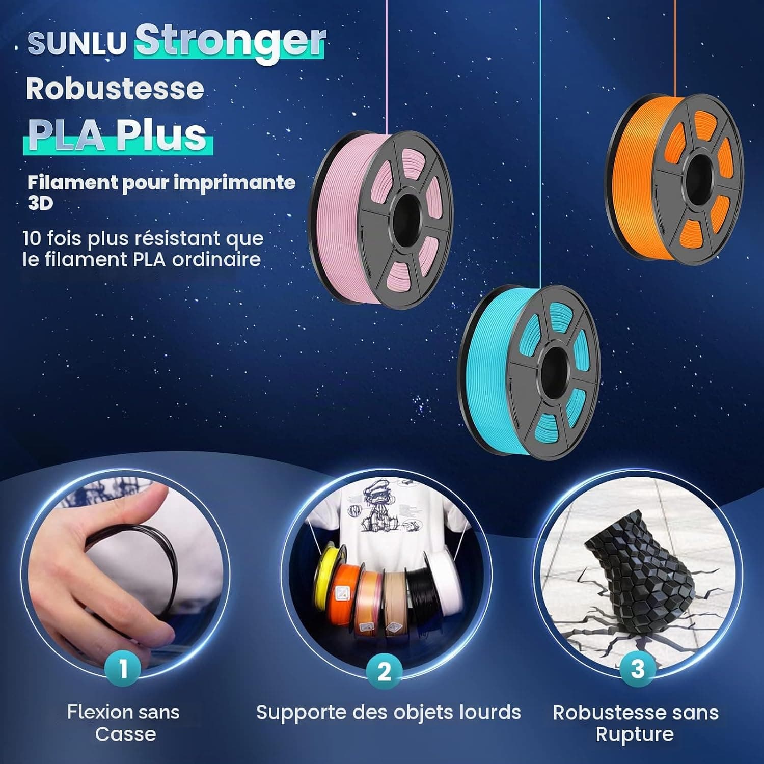 SUNLU PLA Plus Filament 3D Printer,3D Printing PLA+ FIlaments 1.75mm,Transparent Rouge