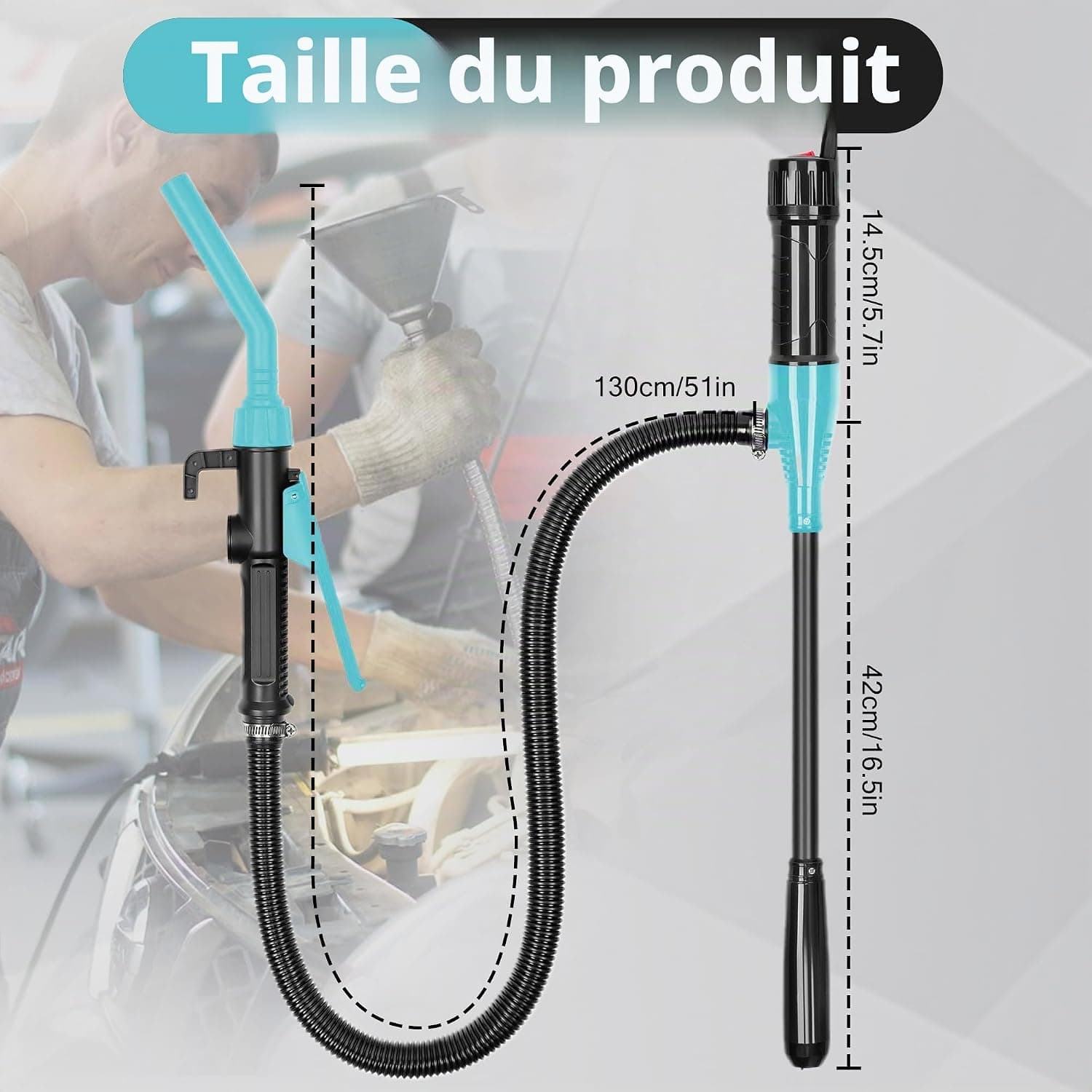 Pompe Essence Electrique Pompe Carburant Automatique Pompe de Transfert de Liquide a Gasoil Siphon Portable à Essence 2.4 Gpm pour Carburant Huile Diesel Eau (Bleu)