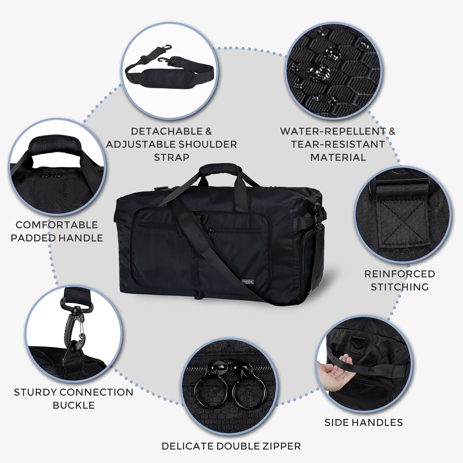Fmeida Sac de Voyage Pliable 65L – Grand Sacs de Sport Imperméable avec Compartiment à Chaussures pour Homme et Femme, Sac Weekend Léger avec Bandoulière, Idéal pour Gym, Camping, Randonnée, Maternité