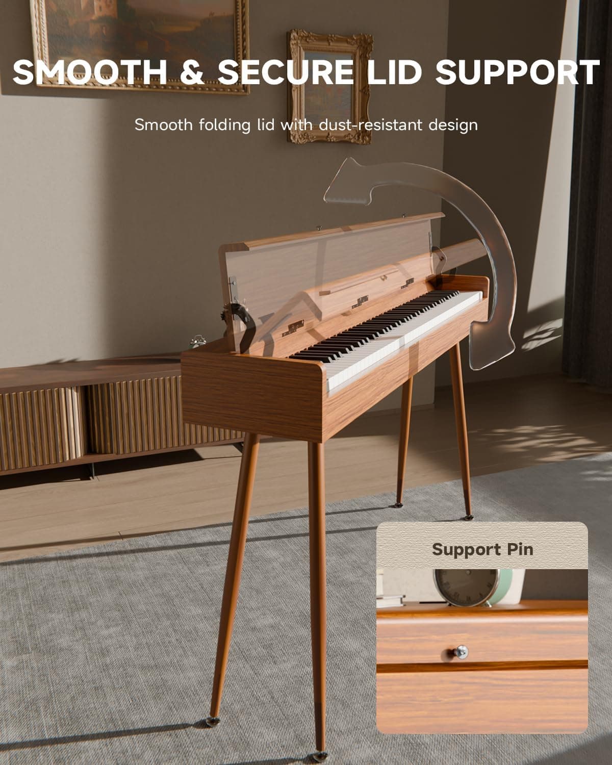 Eastar EUP-100 Piano Numérique 88 Touches, Piano à Clavier Lesté pour Débutant, avec Housse, Casque, Autocollants Musicaux, Triple Pédalier, Connexion Sans Fil, Enregistrement, MIDI - Bois Rétro