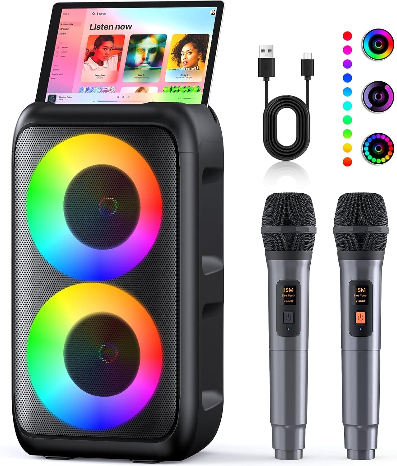 Karaoké Adulte (2026 Nouvelle Génération) | Enceinte Karaoke avec 2 Micro sans Fil | Compatible avec TV/Smartphone/TWS/AUX/USB/FM | pour Les fête, Les Anniversaire, Les Voyage (Noir-2 Micros)