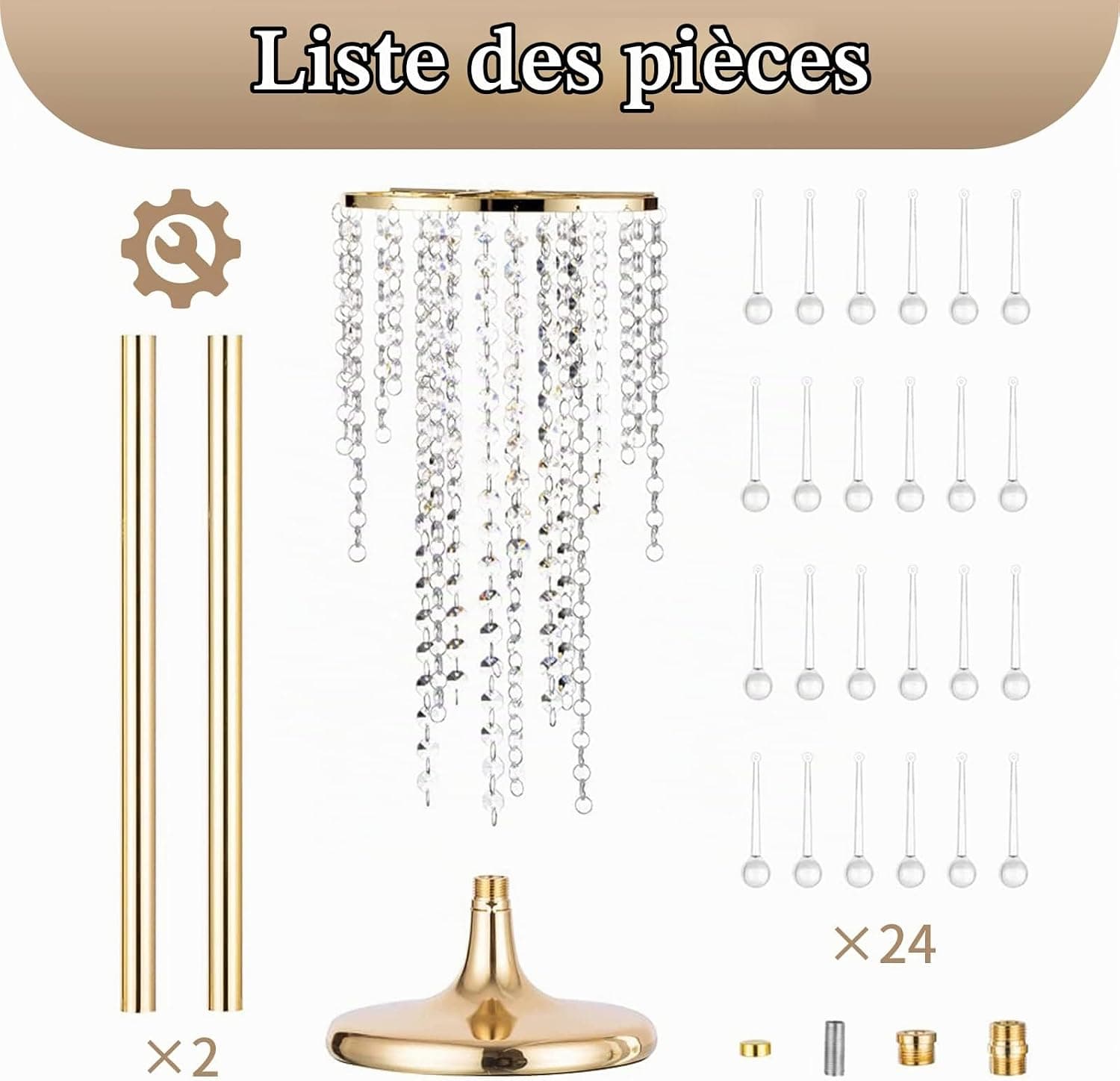 Sziqiqi 75cm Métal Or Vase Centre de Table Mariage - 2 Pièces Haut Grand Vases à Fleurs Centre de Table Anniversaire Vase pour Réception Fête Baby Shower Fiançailles