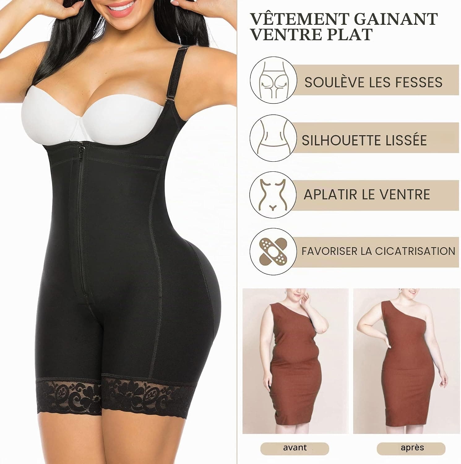 YIANNA Body Gainant Femme Ventre Plat Invisible Gaine Amincissante Sculptant Shapewear Bodysuit Combinaison