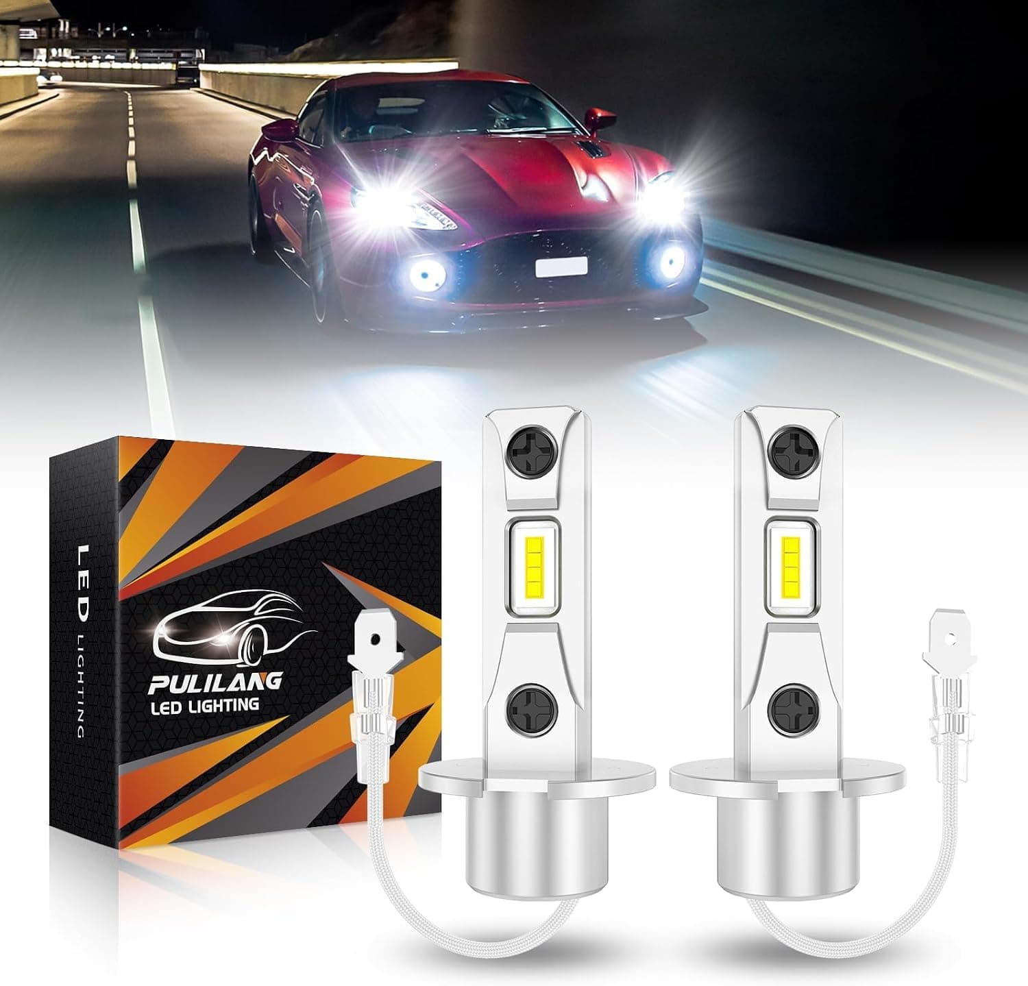 H3 LED,16000LM 12V 6500K Blanc Froid,Ampoule H3 LED Phares pour Voiture et Moto Pour Lampes Halogènes et Kit Xénon,2PCS