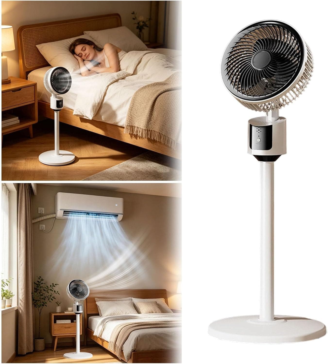 Ventilateur sur Pied USB | 3 Vitesses Réglables | Oscillation Manuelle Haut/Bas | Hauteur 80 cm | Faible Puissance 45 W | Ventilateur de Sol Stable et Silencieux | pour Maison Chambre Appartement