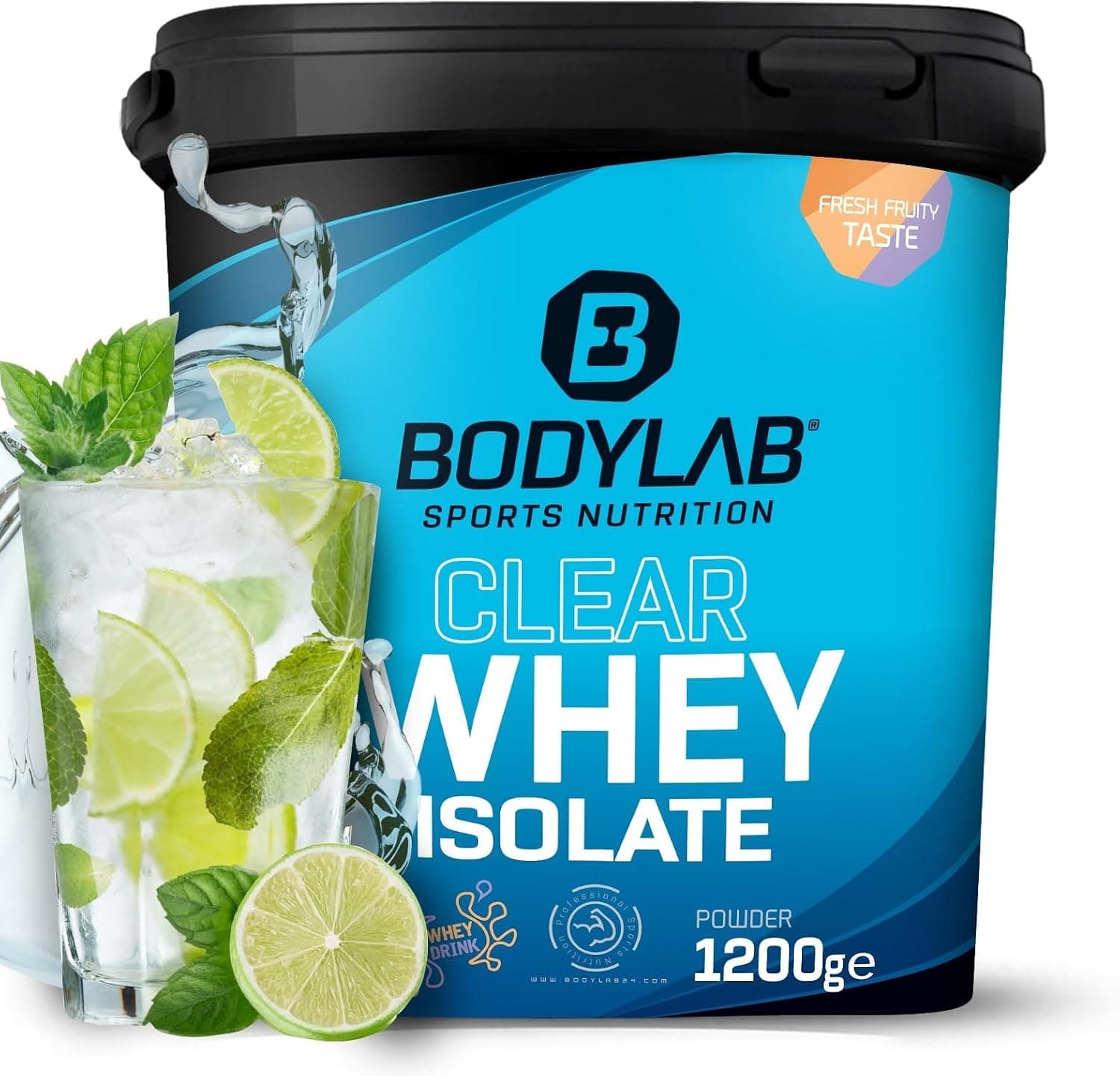 Bodylab24 Clear Whey Isolate Mojito 1200 g, shake protéiné composé jusqu'à 96 % d'isolat de protéines de lactosérum de qualité supérieure, boisson fruitée rafraîchissante, la poudre de protéines de