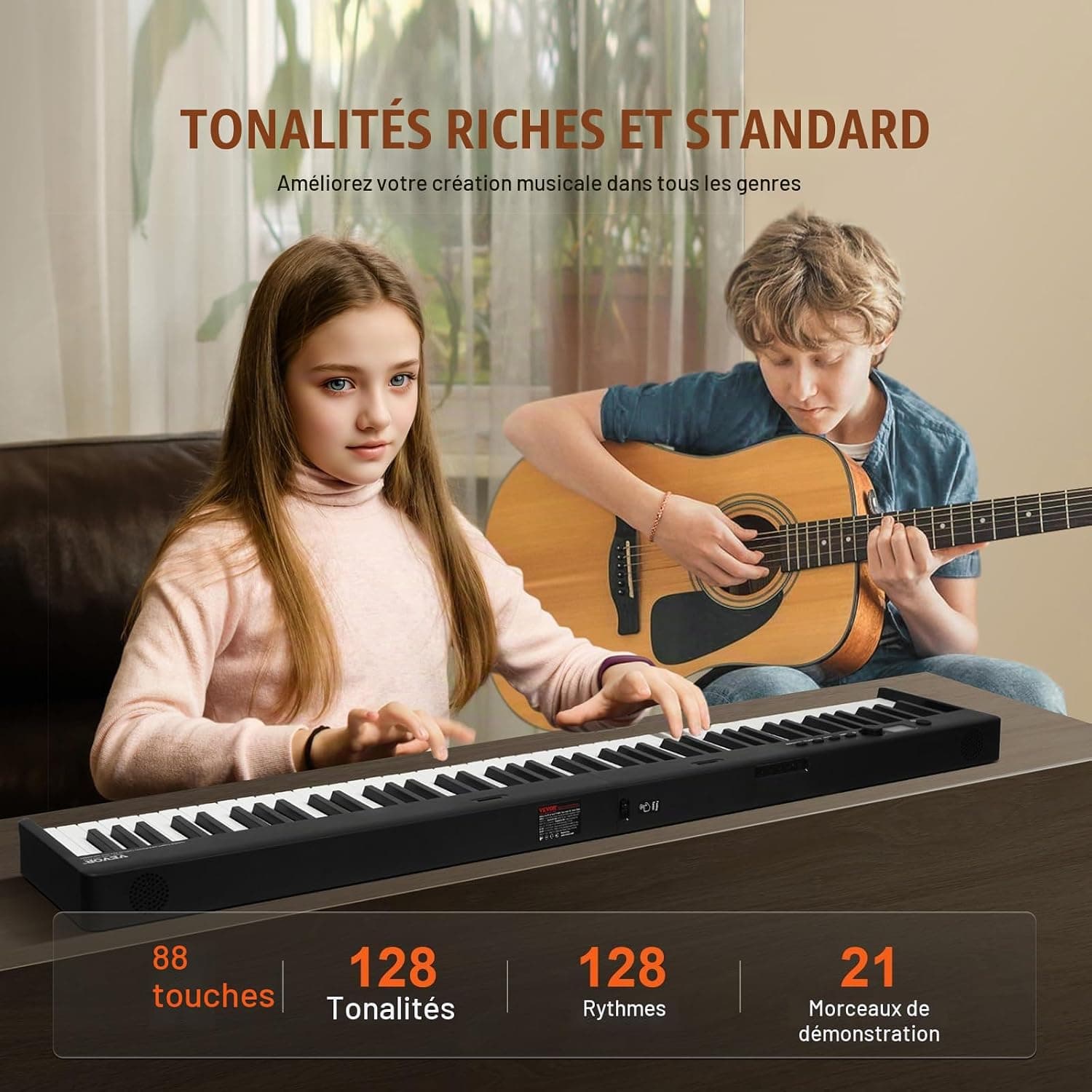 VEVOR Clavier Piano Pliable 88 Touches, Bluetooth et MIDI, Piano Électronique Numérique Portable avec Pédale de Sustain, Touches Lumineuses, Rechargeable pour Débutants, Adolescents, Adultes, Noir