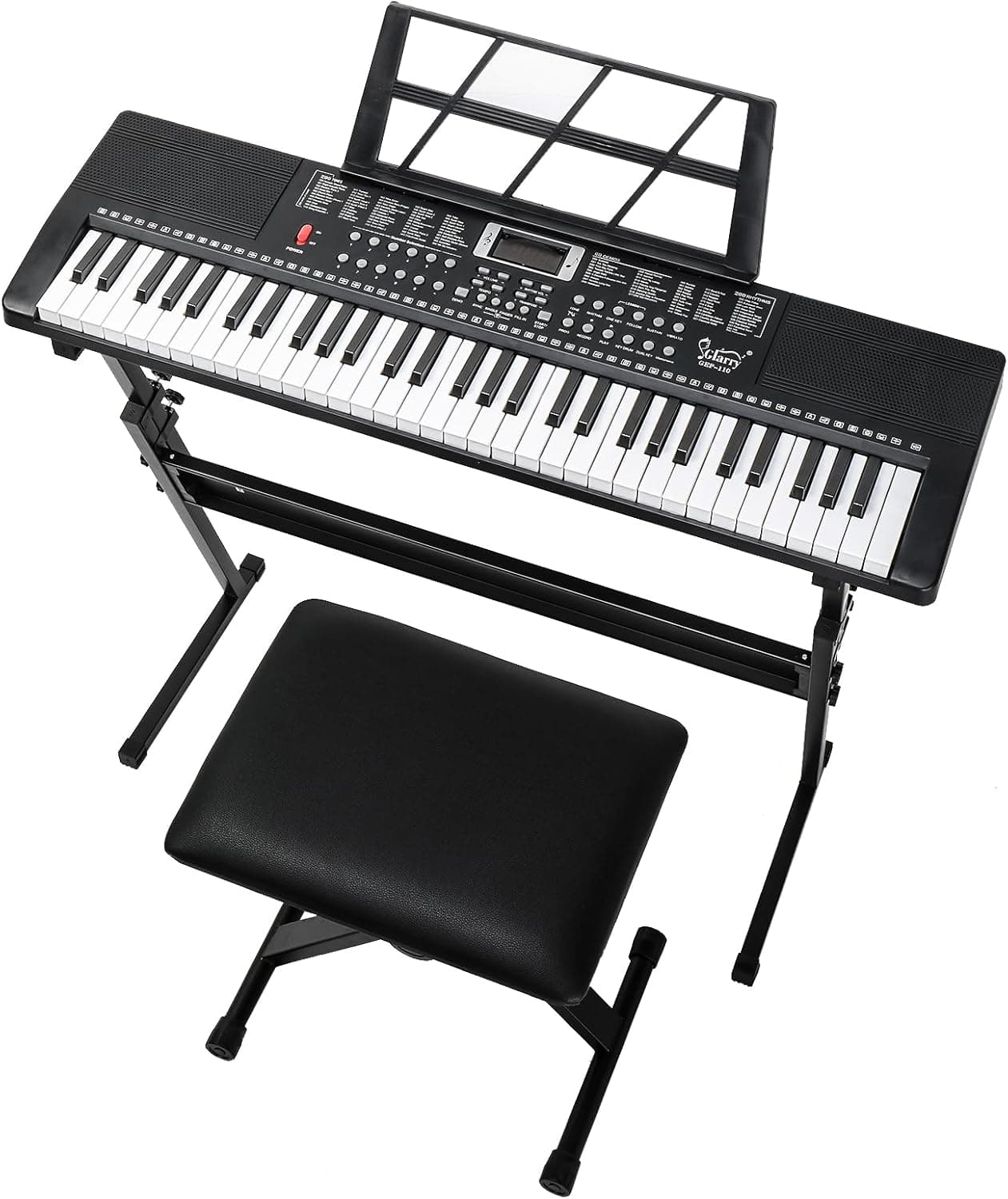 LALAHO Clavier Piano 61 Touches avec Support de Clavier, Banc de Piano, Piano Numérique avec Casque, Pupitre, Microphone, Écran LED, pour Débutants (Noir)