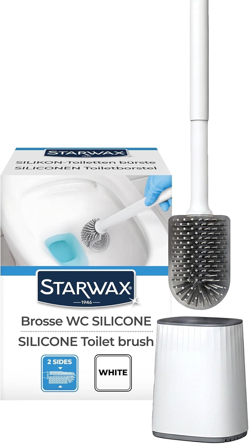 STARWAX Brosse Toilette Silicone avec Attache Murale, Blanche