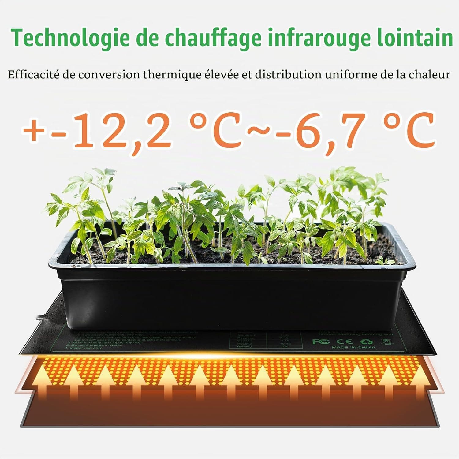Electronique Tapis Chauffant 24x52cm, coussin de chauffage hydroponique imperméable pour l'usine de reptile de graine avec la protection contre la puissance sûre et durable CE certifié(Paquet de 2)