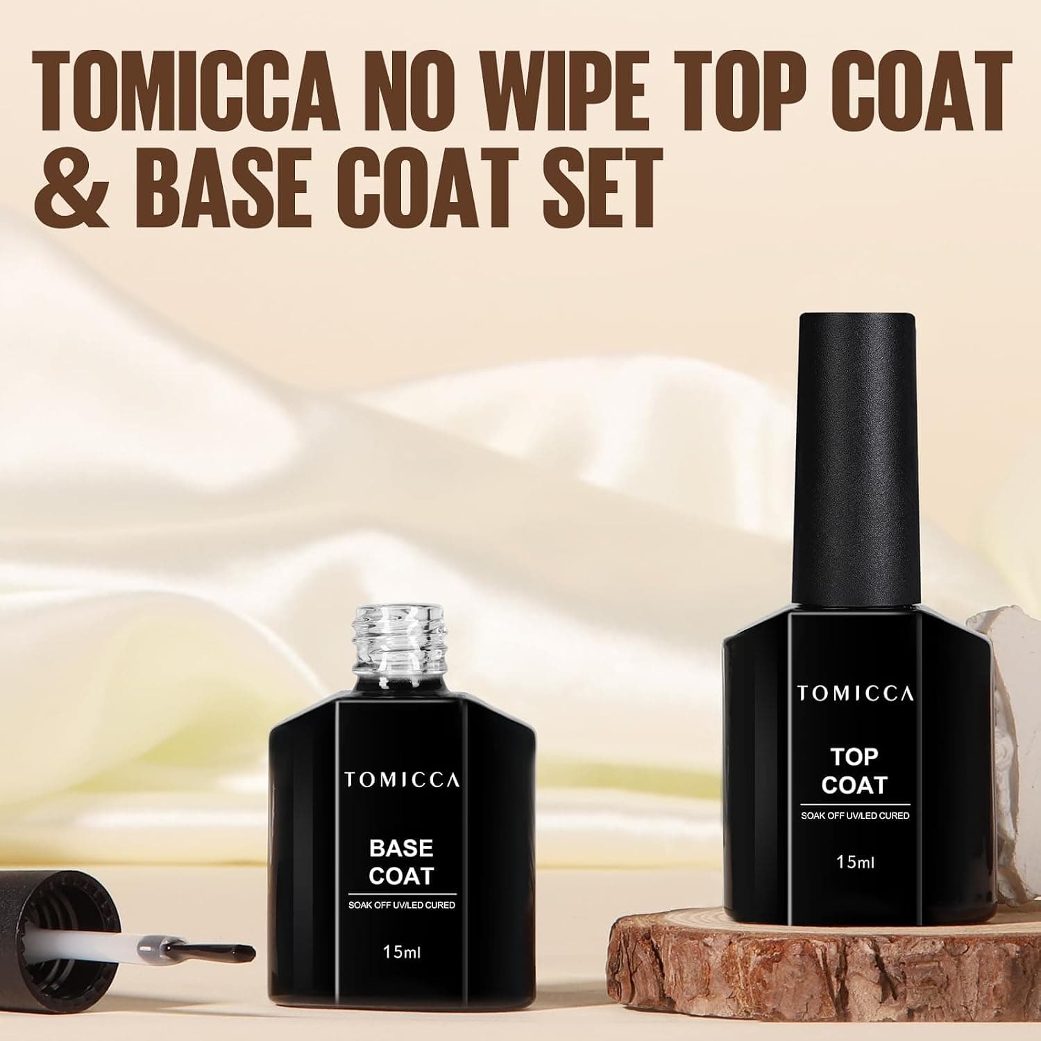 TOMICCA Base et Top Coat Vernis Semi Permanent 15ML | No Wipe Top Coat et Base Coat Set, Brillance & Durable, Kit Manucure pour Nail Art Starter, Manicure Salon, DIY at Home