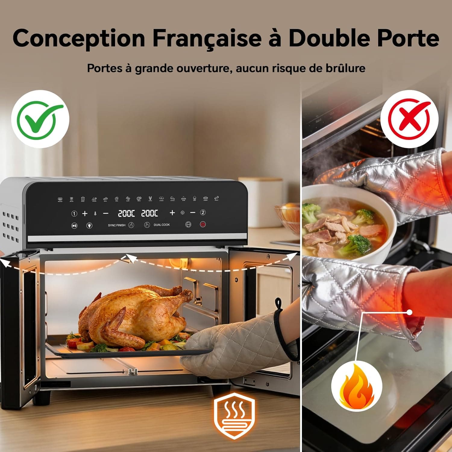 23L Friteuse à Air Chaud Familles, Mini Four Cuisson Une Deux Zone,Temp Sép
