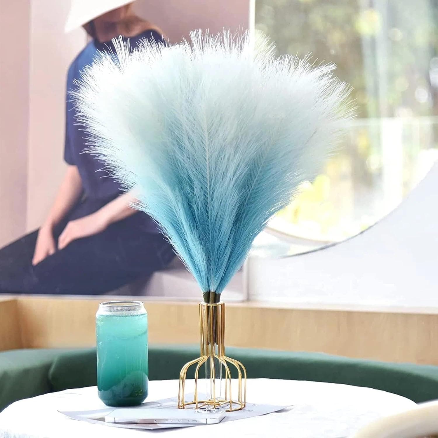 Pampa 30 Pièces Fleurs Séchées Herbe de la Pampa 55cm Fleur Sechees Naturel Décoration Fleur Sechees, Pampa pour Mariage Maison Décor Bohème Salon (Bleu Dégradé)