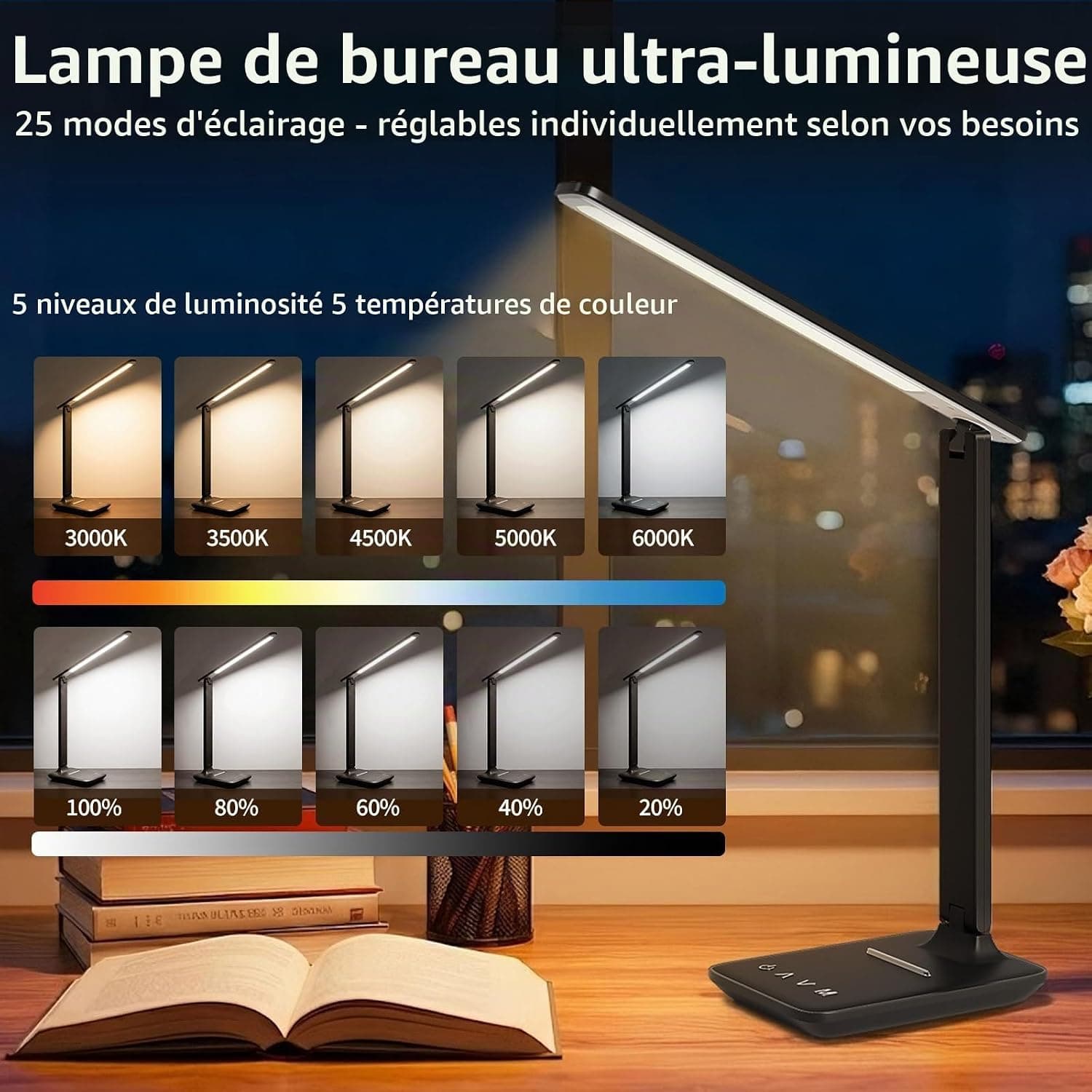 Lampe de Bureau LED, Lampe de Table pour Lecture et Travail