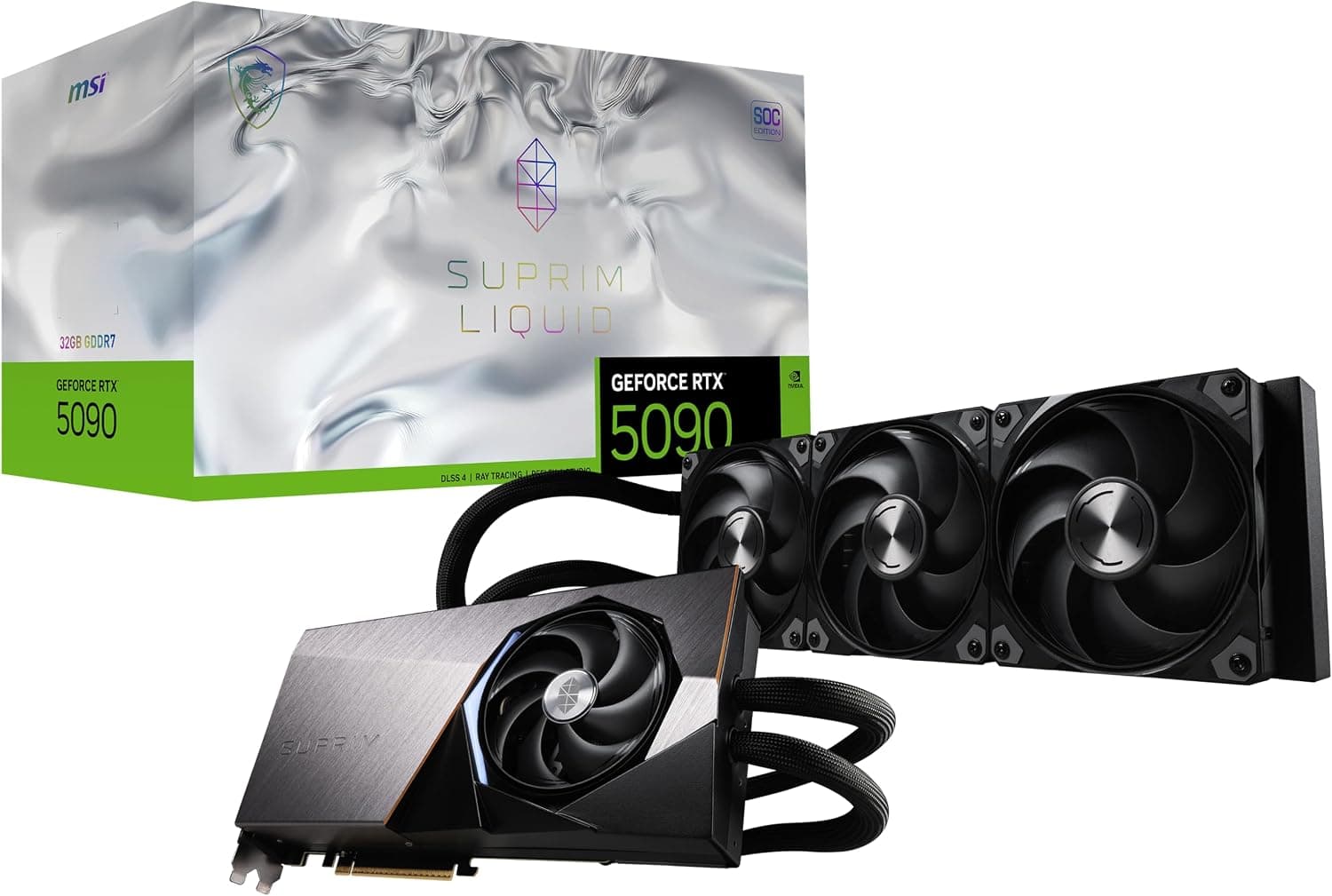 MSI Gaming RTX 5090 32G SUPRIM Liquid SOC Carte Graphique (32 Go GDDR7, 512 Bits, Extreme Clock TBD MHz, DisplayPort x3 2.1a, HDMI 2.1b, NVIDIA Blackwell Architecture)