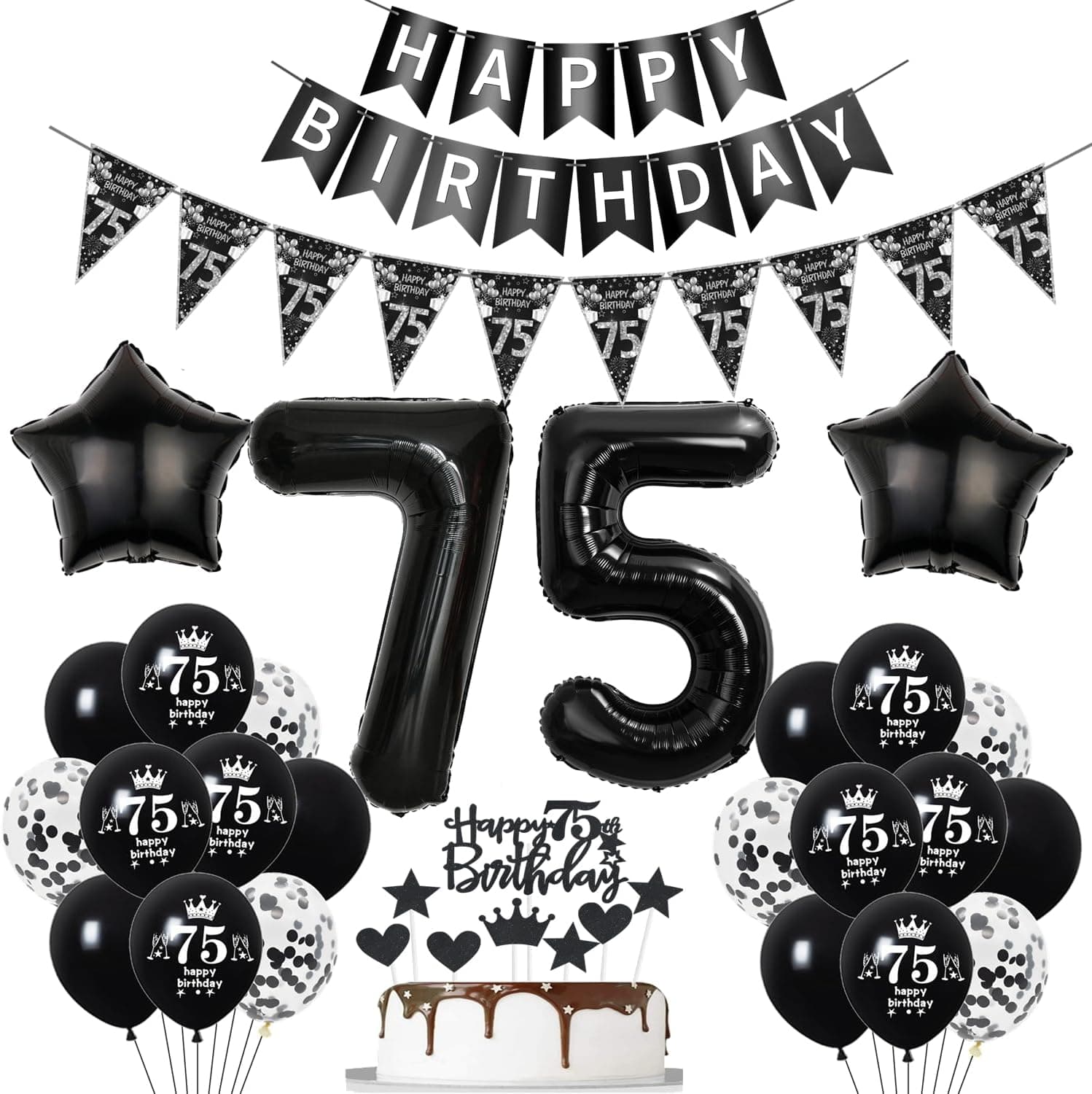 décoration 75 ans anniversaire homme femme noir décoration gâteau anniversaire 75 ans femme fête noir ballons 75 ans anniversaire homme décoration anniversaire 75 ans homme femme ballon décoration