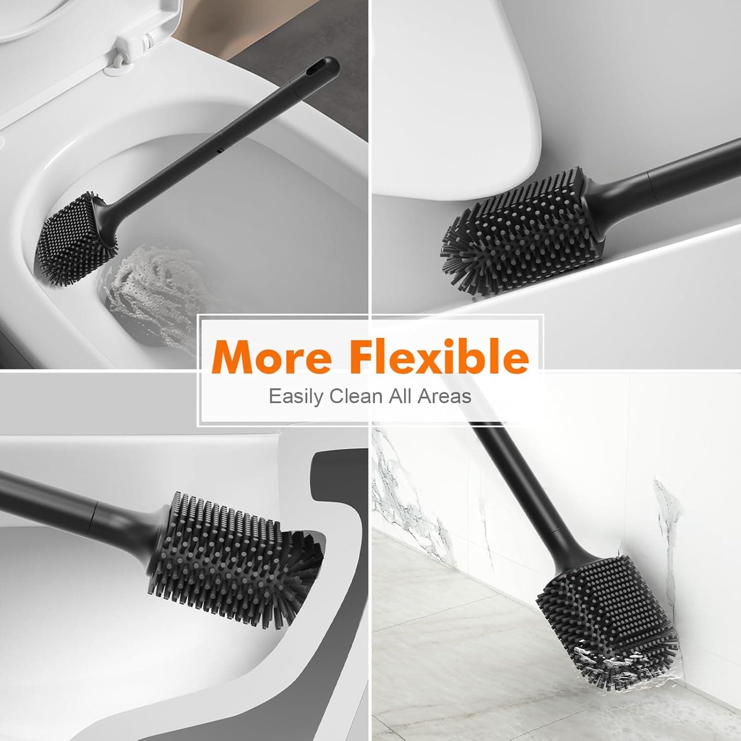 Ibergrif Brosse Toilettes WC Silicone avec Support, Balai Toilette WC Noir