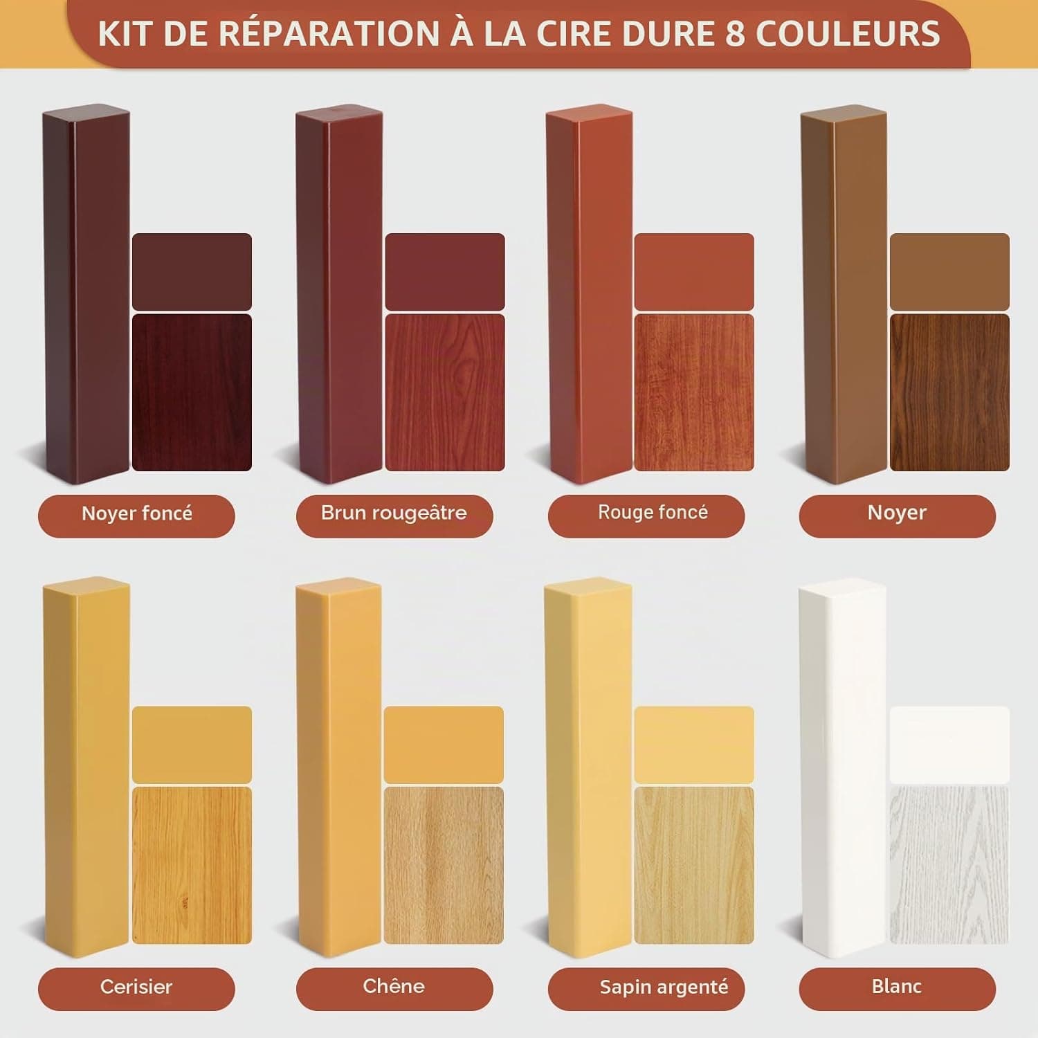 kit reparation parquet 8 Couleurs Brun, Pate a Bois, Pate a Bois Rebouchage