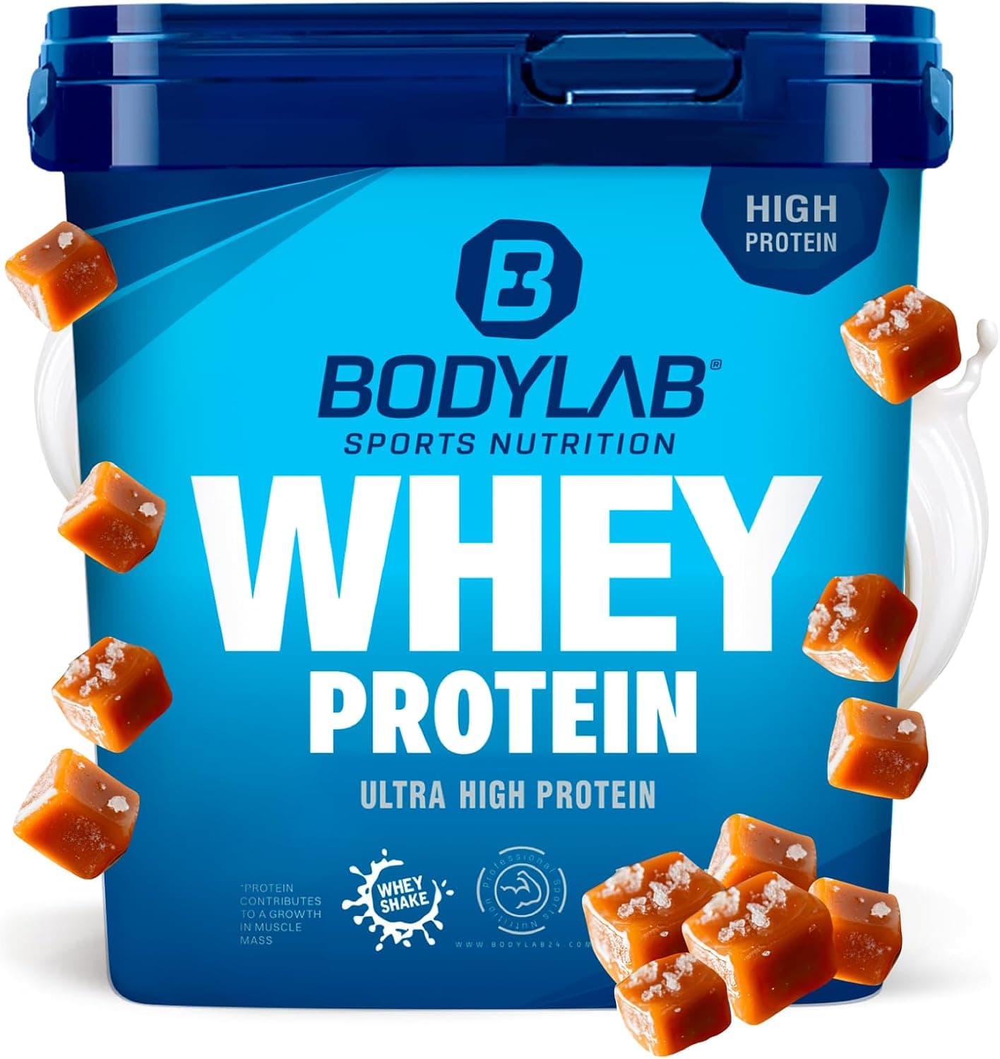 Bodylab24 Whey Protein Powder Caramel salé 2kg, pour des muscles plus forts, protéine de lactosérum peut favoriser la construction musculaire, avec 80% de protéines, sans aspartame