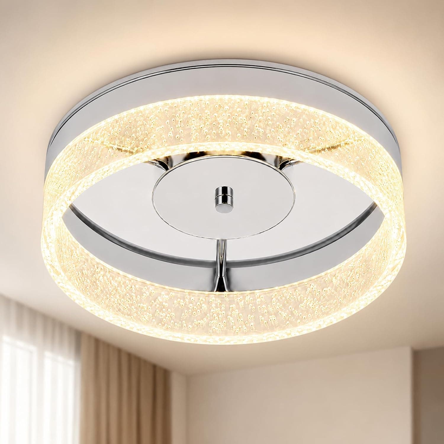 Qcyuui Plafonnier LED Design Chrome Acrylique Bulles Blanc Chaud 3000K | 20W,Écoénergétique,Design Compact,Idéal pour chambre,salon,couloir,cuisine,installation facile