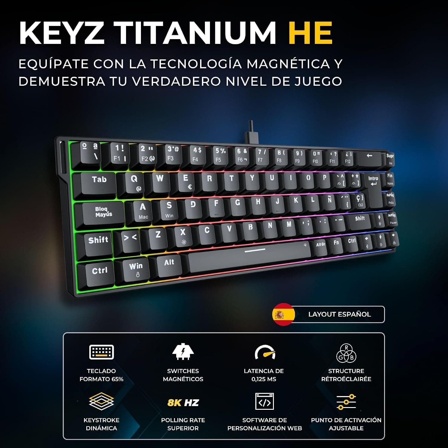 The G-Lab Keyz Titanium HE Clavier Gaming Effet Hall Magnétique QWERTY ES