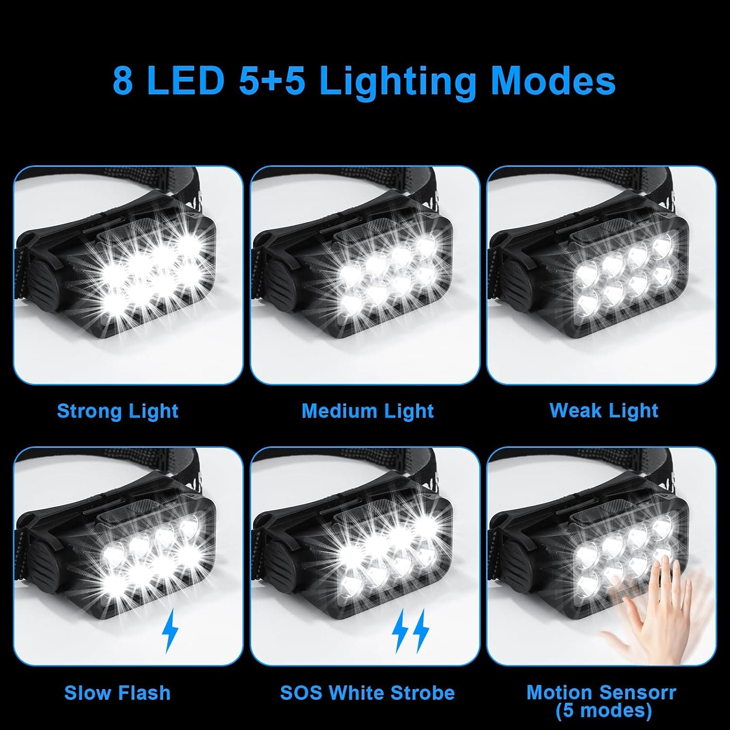 Lot de 2 lampes frontales LED rechargeables 2500 lumens IPX6 étanches