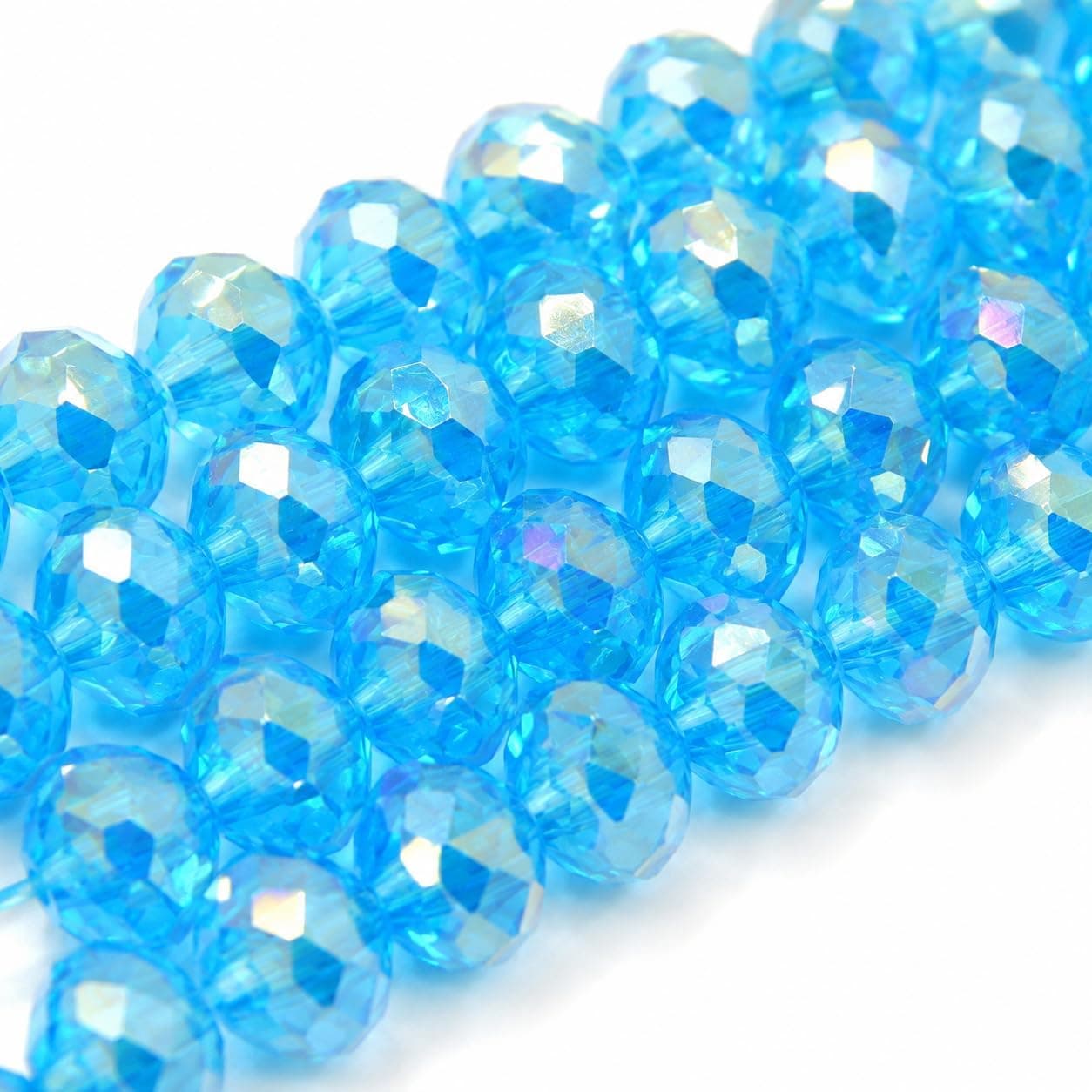 Perlin Lot de 65 perles tchèques en cristal de Bohême 8 x 6 mm, perles tchèques en verre taillé CZ, rondelles à facettes (aigue-marine AB 2x)