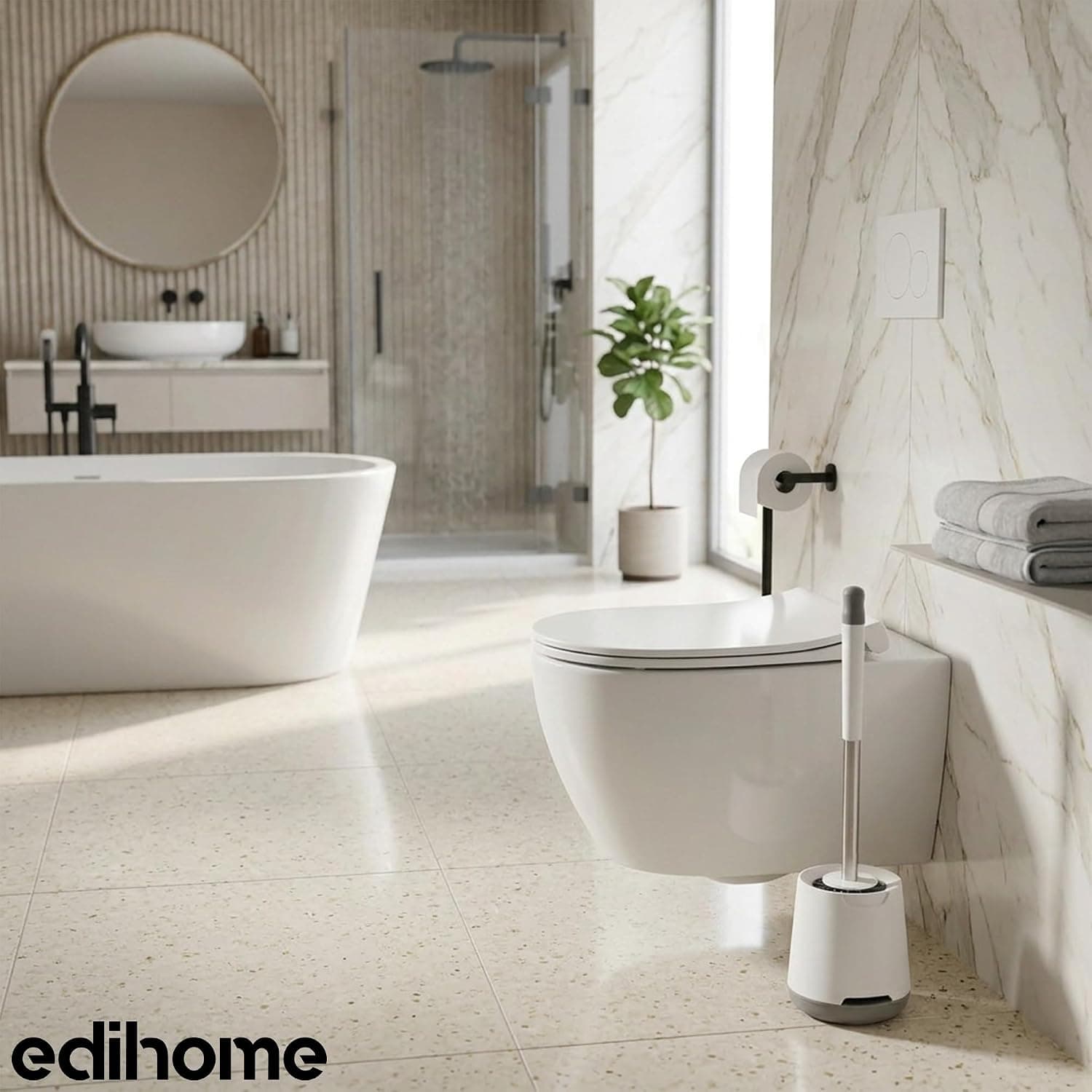 edihome, Brosse WC Silicone, Brosse Toilettes WC avec Support, Brosse Toilette Flexible, Antigoutte et Séchage Rapide, Design Rond