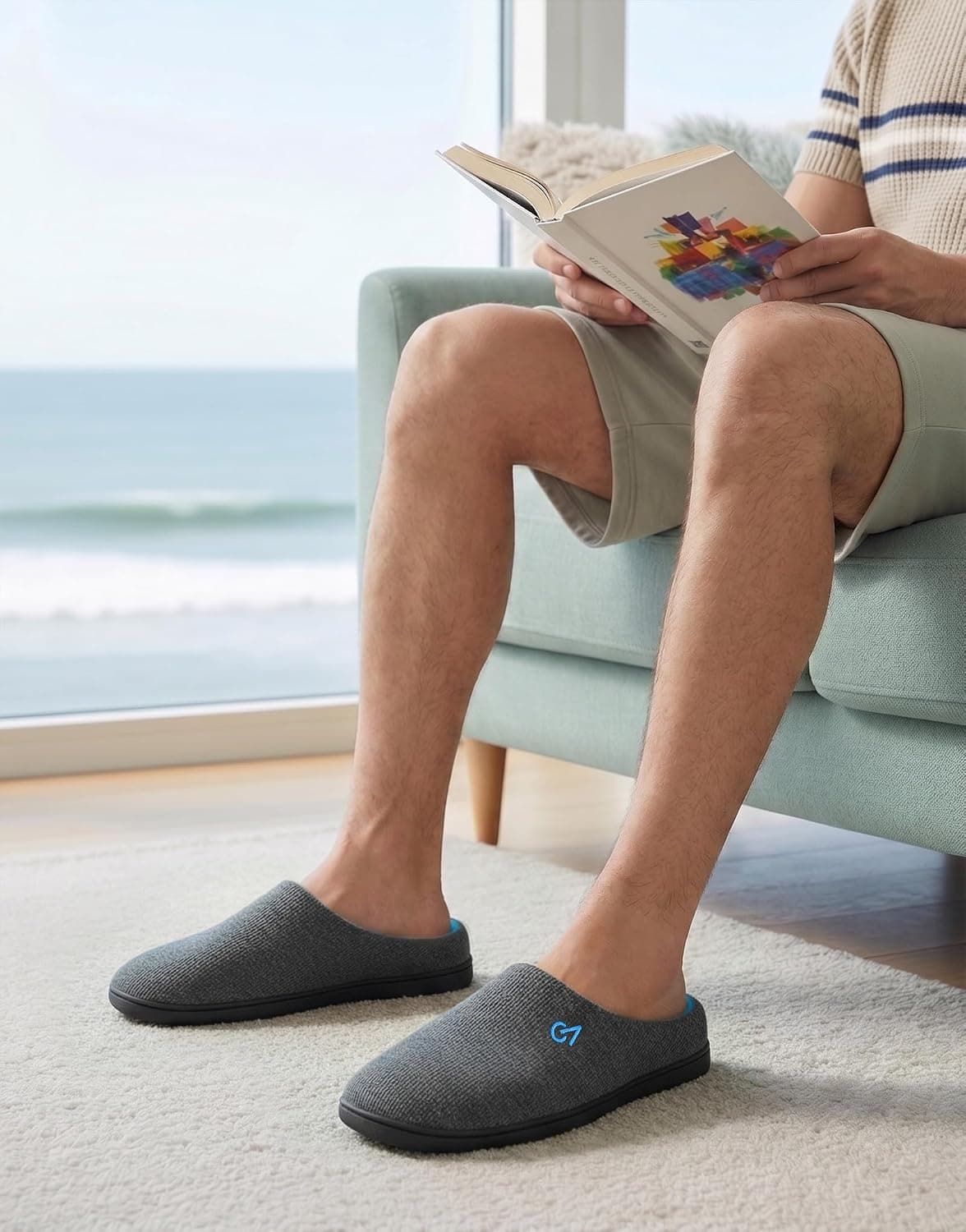 VeraCosy Hommes Chaussons à mémoire de Forme Bicolore