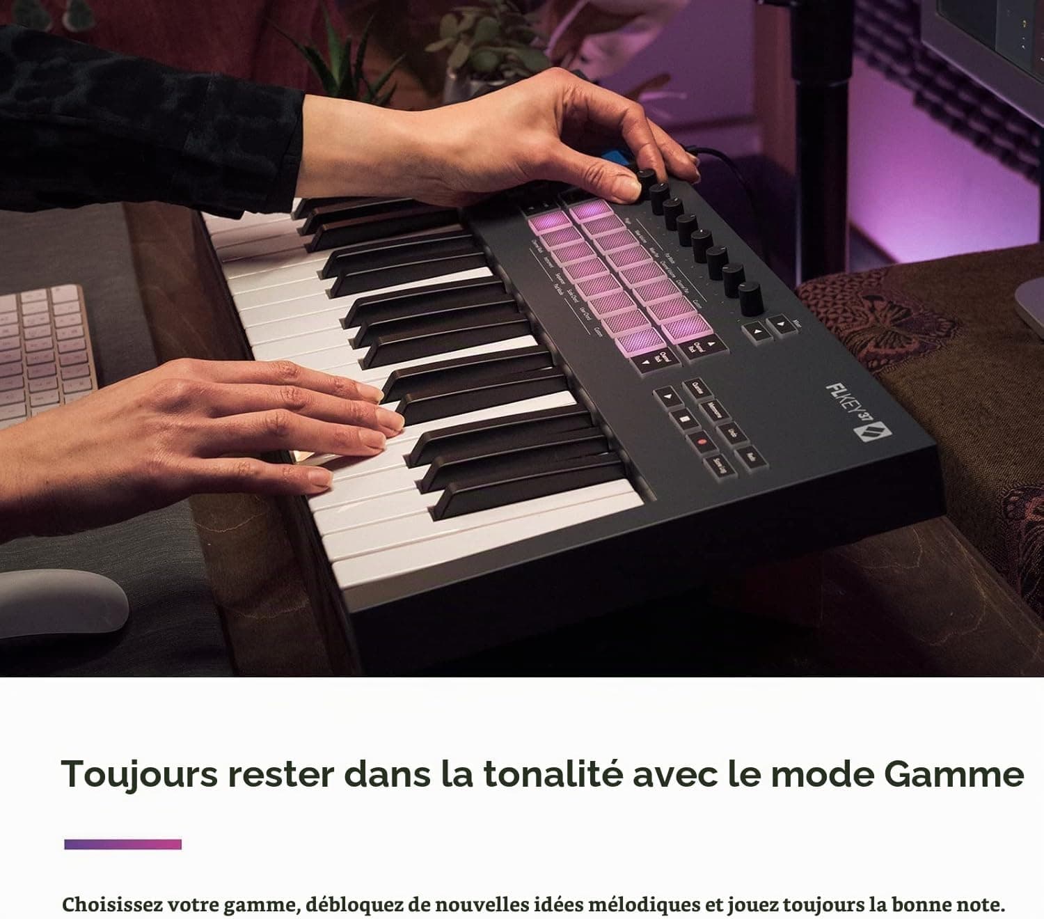 Novation FLkey 37 Clavier maître MIDI - intégration parfaite avec FL Studio, avec modes de gammes et d'accords Tous les logiciels nécessaires à la production musicale, Noir