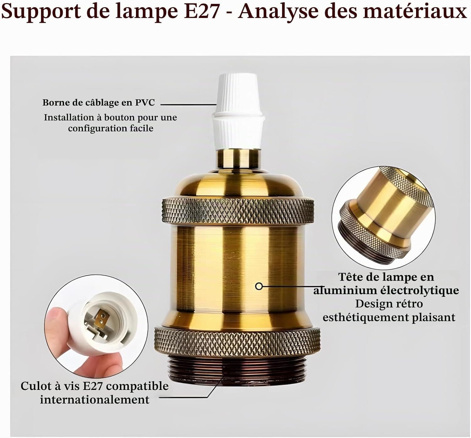 Suspension Luminaire Vintage,Lustre E27 Hauteur Réglable 150cm